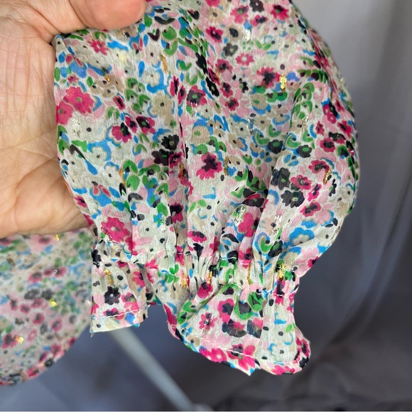 Boden High Neck Long sleeve flounce blouse V-yoke Ivory Gardenia Petal Size 10 - Picture 5 of 10